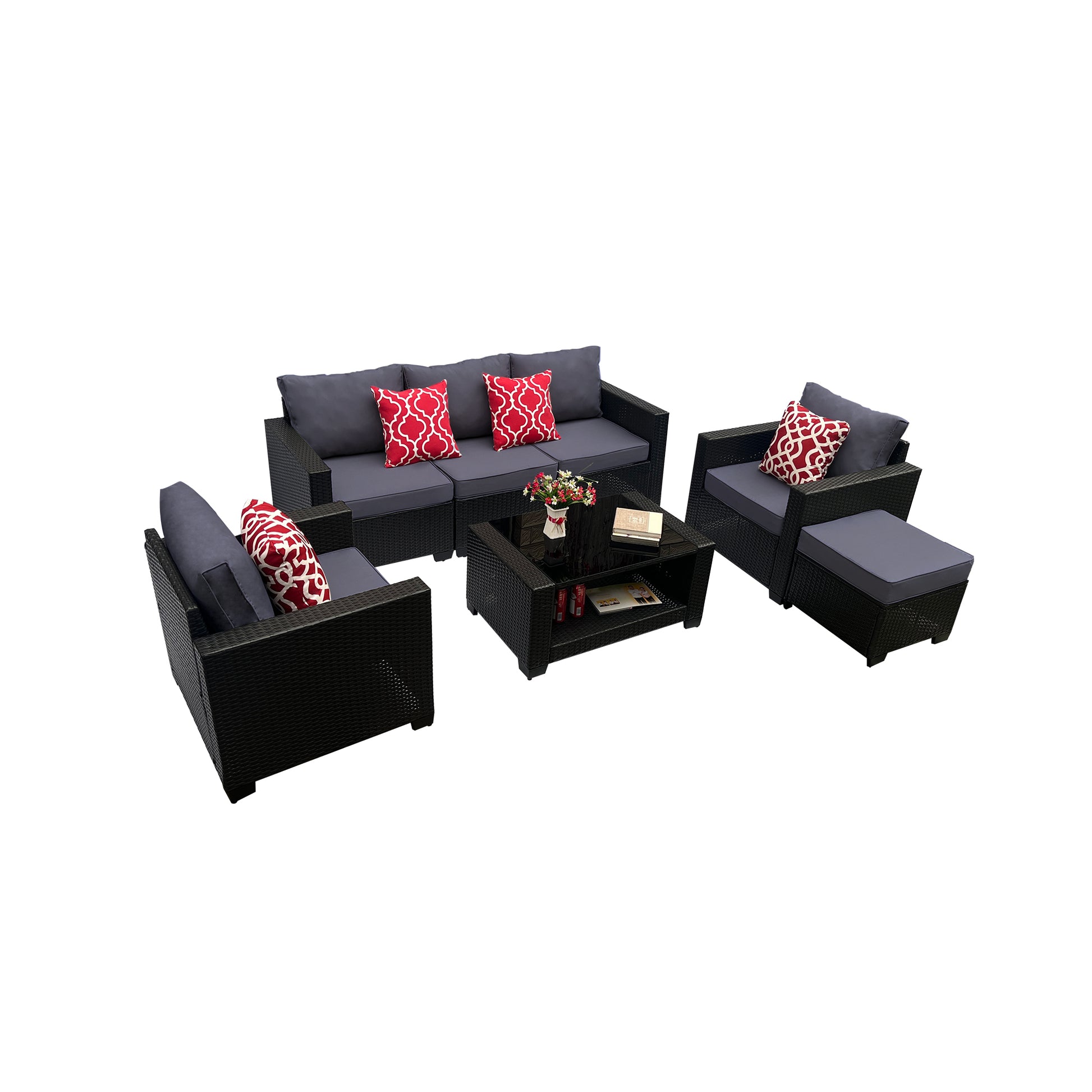 Outdoor Garden Patio Furniture 7 Piece Pe Rattan Wicker Cushioned Sofa Sets And Coffee Table, Patio Furniture Set Outdoor Couch Outdoor Couch Patio Furniture Outdoor Sofa Patio Couch Yes Complete Patio Set Gray Seats 6 Weather Resistant Frame Water