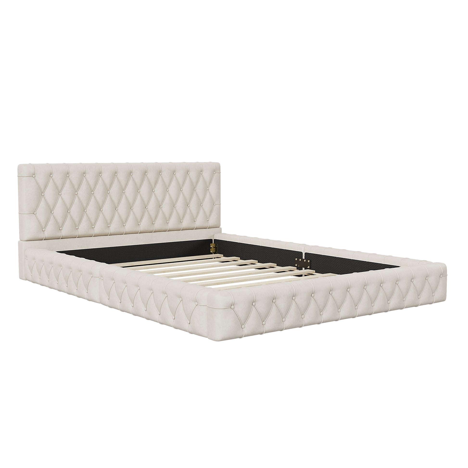 2 Pieces Bedroom Sets Queen Size Upholstered Bed With Rectangular Upholstered Ottoman For Bedroom,White Queen White 2 Piece Set Solid Wood Mdf