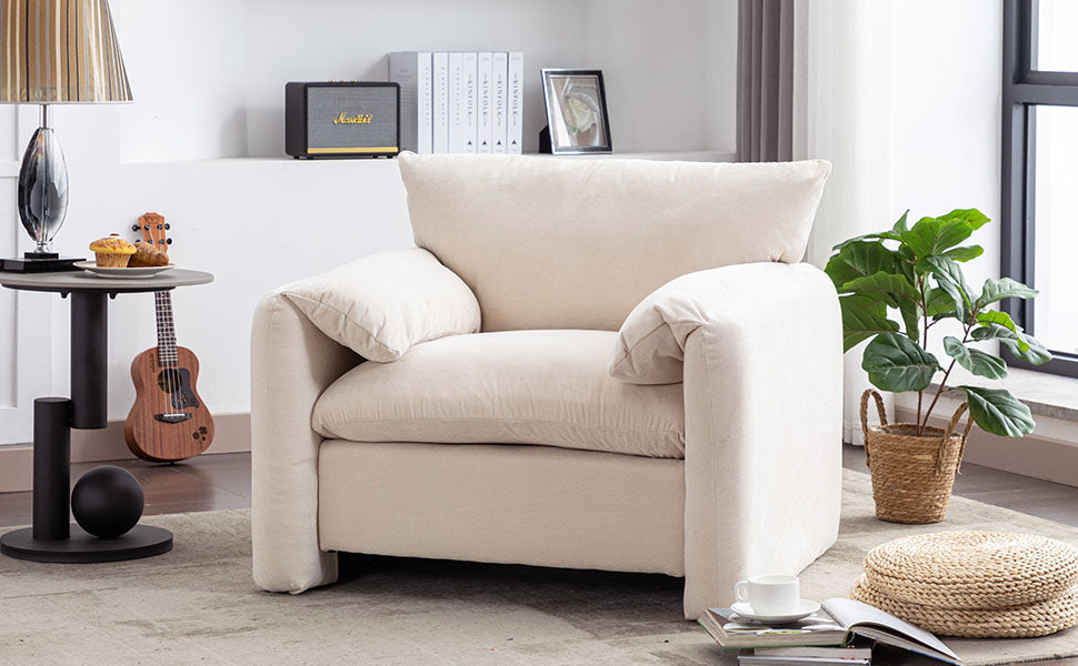 Modern Style Chenille Oversized Armchair Accent Chair Single Sofa Lounge Chair 38.6'' W For Living Room, Bedroom,Cream Cream Chenille