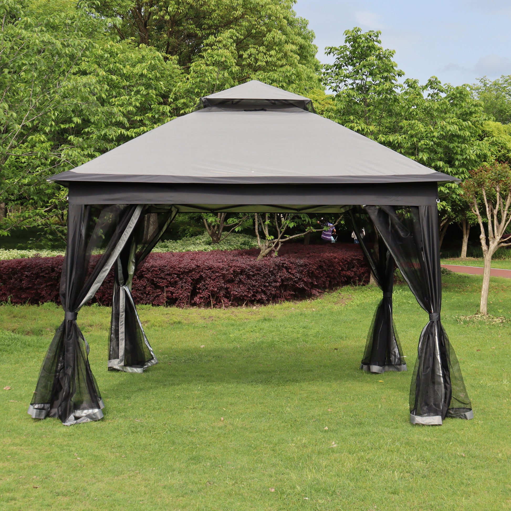 Outdoor 11X 11Ft Pop Up Gazebo Canopy With Removable Zipper Netting,2 Tier Soft Top Event Tent,Suitable For Patio Backyard Garden Camping Area,Grey Grey Metal