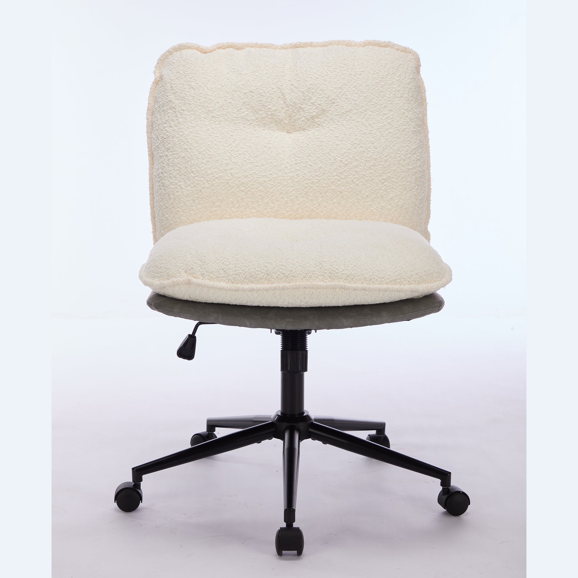 Oversize Seat Cirss Cross Chair With Wheels, Elegant Design Computer Chair, Adjustable Height 360 Rolling Swivel Home Office Chair For Small Space, Dressing Room, Living Room Gray White Dark Gray White Primary Living Space Casual Foam Pu Leather