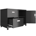 Metal Office Cabinet With 2 Drawers & Adjustable Shelves, Mobile Lateral Filing Cabinet With Lock Black Metal