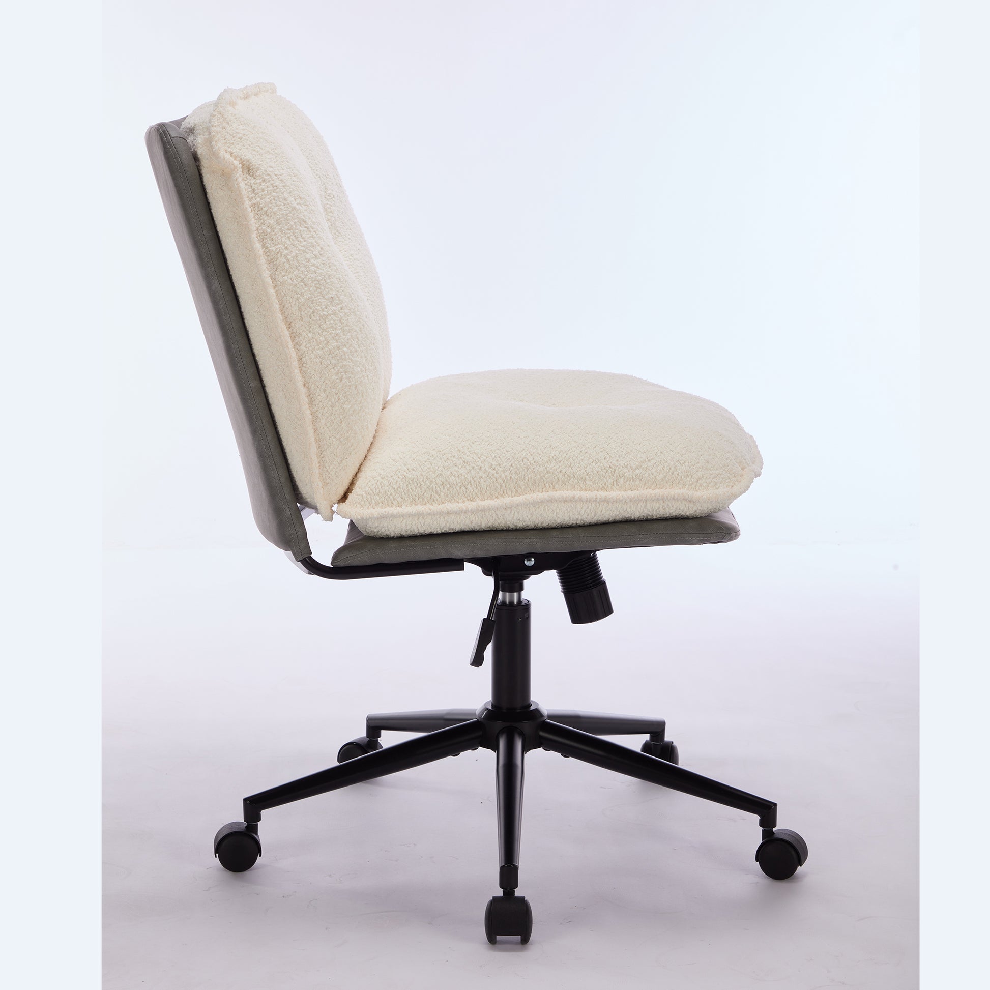 Oversize Seat Cirss Cross Chair With Wheels, Elegant Design Computer Chair, Adjustable Height 360 Rolling Swivel Home Office Chair For Small Space, Dressing Room, Living Room Gray White Dark Gray White Primary Living Space Casual Foam Pu Leather
