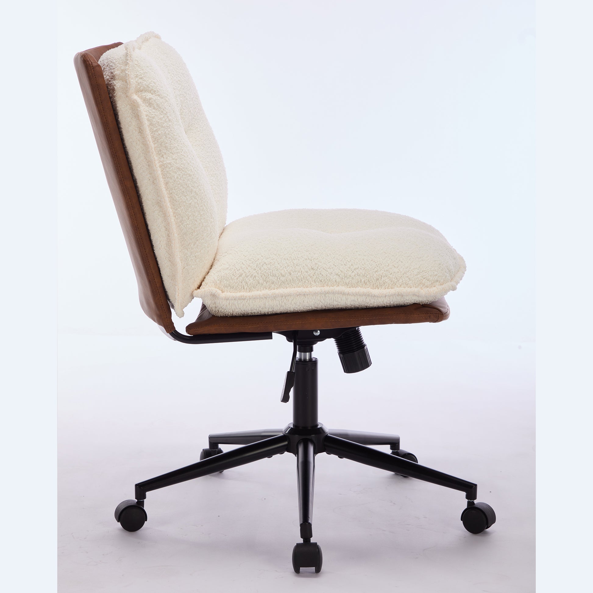 Oversize Seat Cirss Cross Chair With Wheels, Elegant Design Computer Chair, Adjustable Height 360 Rolling Swivel Home Office Chair For Small Space, Dressing Room, Living Room Brown White Dark Brown White Primary Living Space Casual Foam Pu Leather