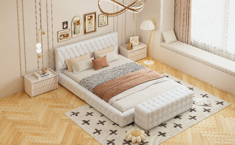 2 Pieces Bedroom Sets Queen Size Upholstered Bed With Rectangular Upholstered Ottoman For Bedroom,White Queen White 2 Piece Set Solid Wood Mdf