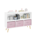 Kids Bookcase With Collapsible Fabric Drawers, Children'S Book Display, Toy Storage Cabinet Organizer, White Pink White Pink Mdf