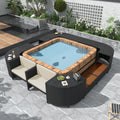 Spa Surround Spa Frame Quadrilateral Outdoor Rattan Sectional Sofa Set With Mini Sofa,Wooden Seats And Storage Spaces, Beige Yes Beige Water Resistant Frame Water Resistant Cushion Garden & Outdoor Sectional Seating Groups Foam Rattan Waterproof Fabric
