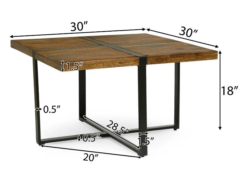 Handmade Mango Wood And Iron Square Coffee Table Walnut Brown Metal & Wood