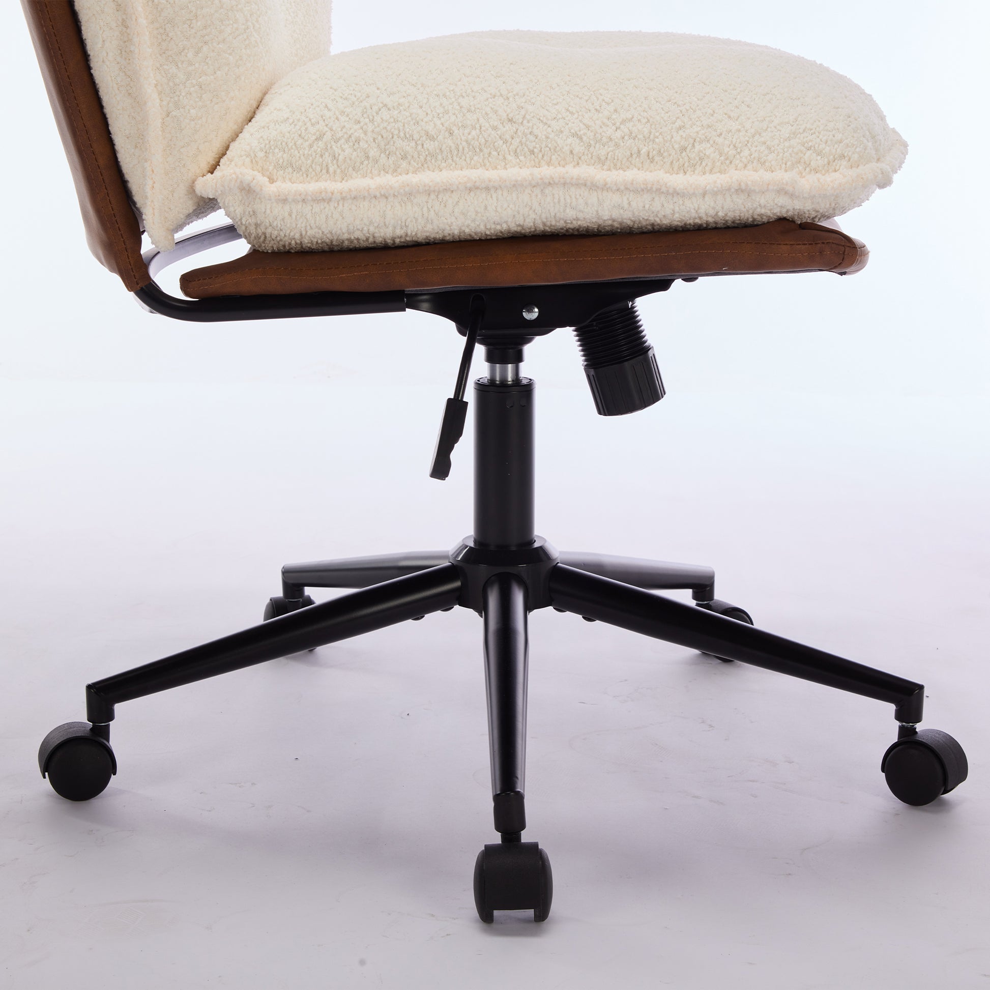 Oversize Seat Cirss Cross Chair With Wheels, Elegant Design Computer Chair, Adjustable Height 360 Rolling Swivel Home Office Chair For Small Space, Dressing Room, Living Room Brown White Dark Brown White Primary Living Space Casual Foam Pu Leather