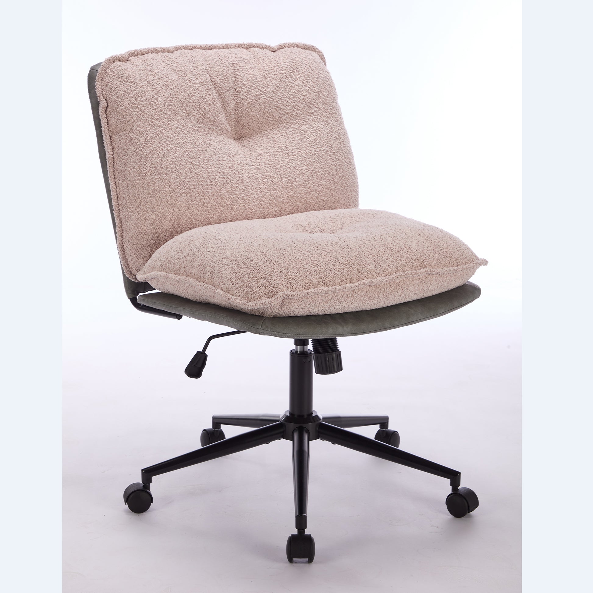 Oversize Seat Cirss Cross Chair With Wheels, Elegant Design Computer Chair, Adjustable Height 360 Rolling Swivel Home Office Chair For Small Space, Dressing Room, Living Room Gray Pink Pink Grey Primary Living Space Casual Foam Pu Leather