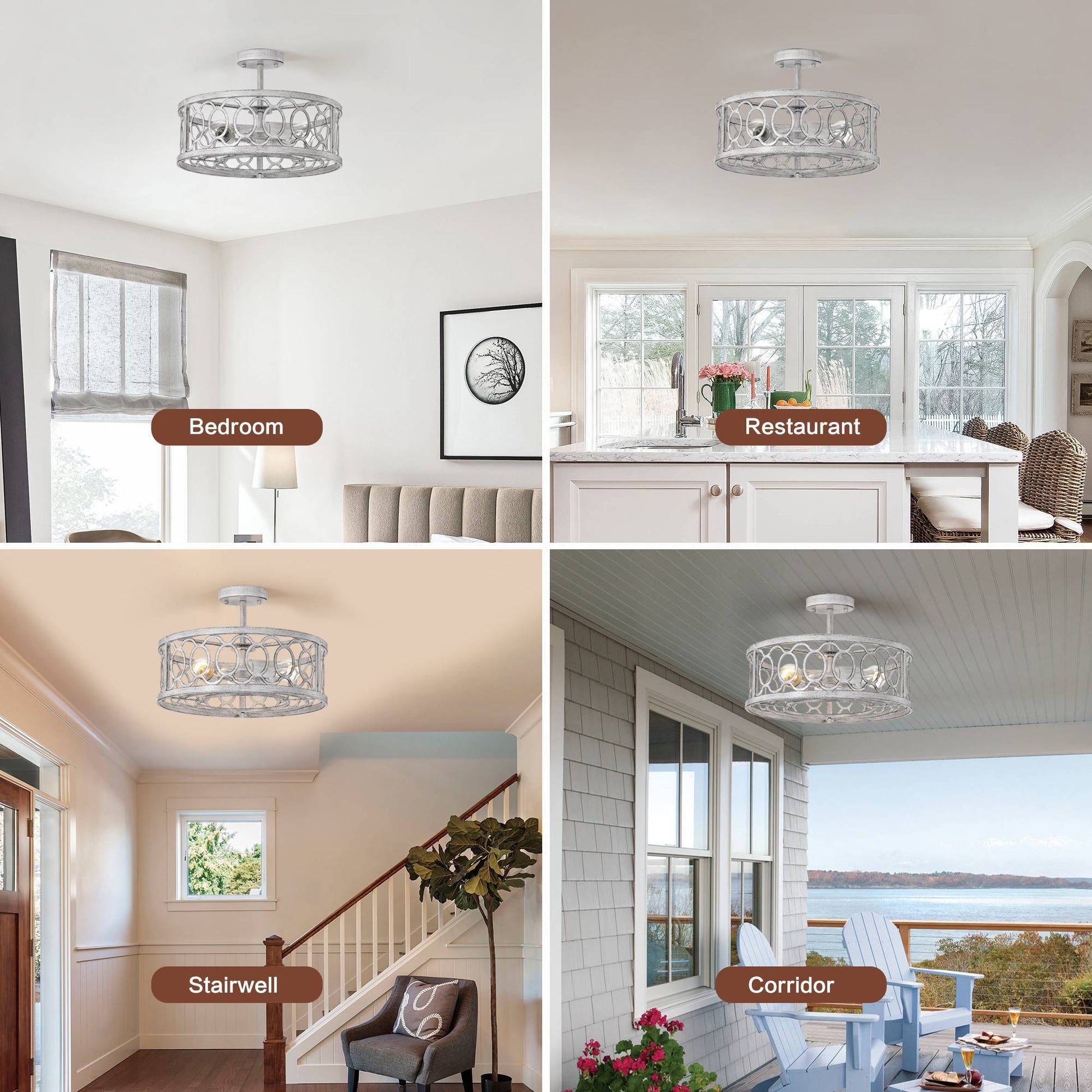 Flush Mount Ceiling Light Fixture Ceiling Mount,3 Light E26 No Include Bulb 18.11"Farmhouse Chandelier Modern Pendant Light Fixtures For Kitchen Lighting Fixture Matte White American Design,Luxury,Modern,Vintage Iron Metal