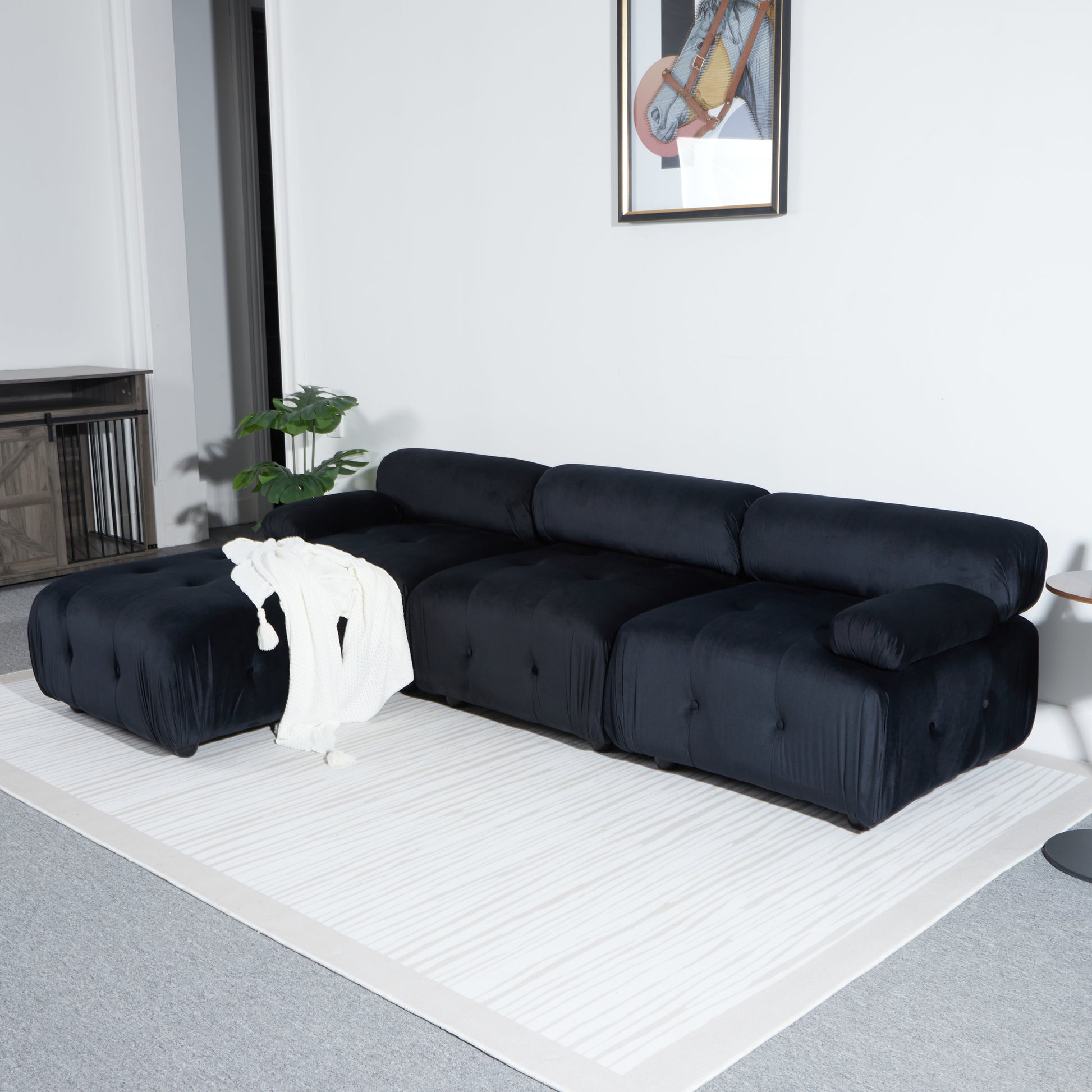 Modular Sectional Sofa Couch, Modern L Shaped Cloud Couch With Reversible Ottoman Convertible Button Tufted Velvet Fabric Couches For Living Room, Diy Combination,Black Black Velvet 4 Seat