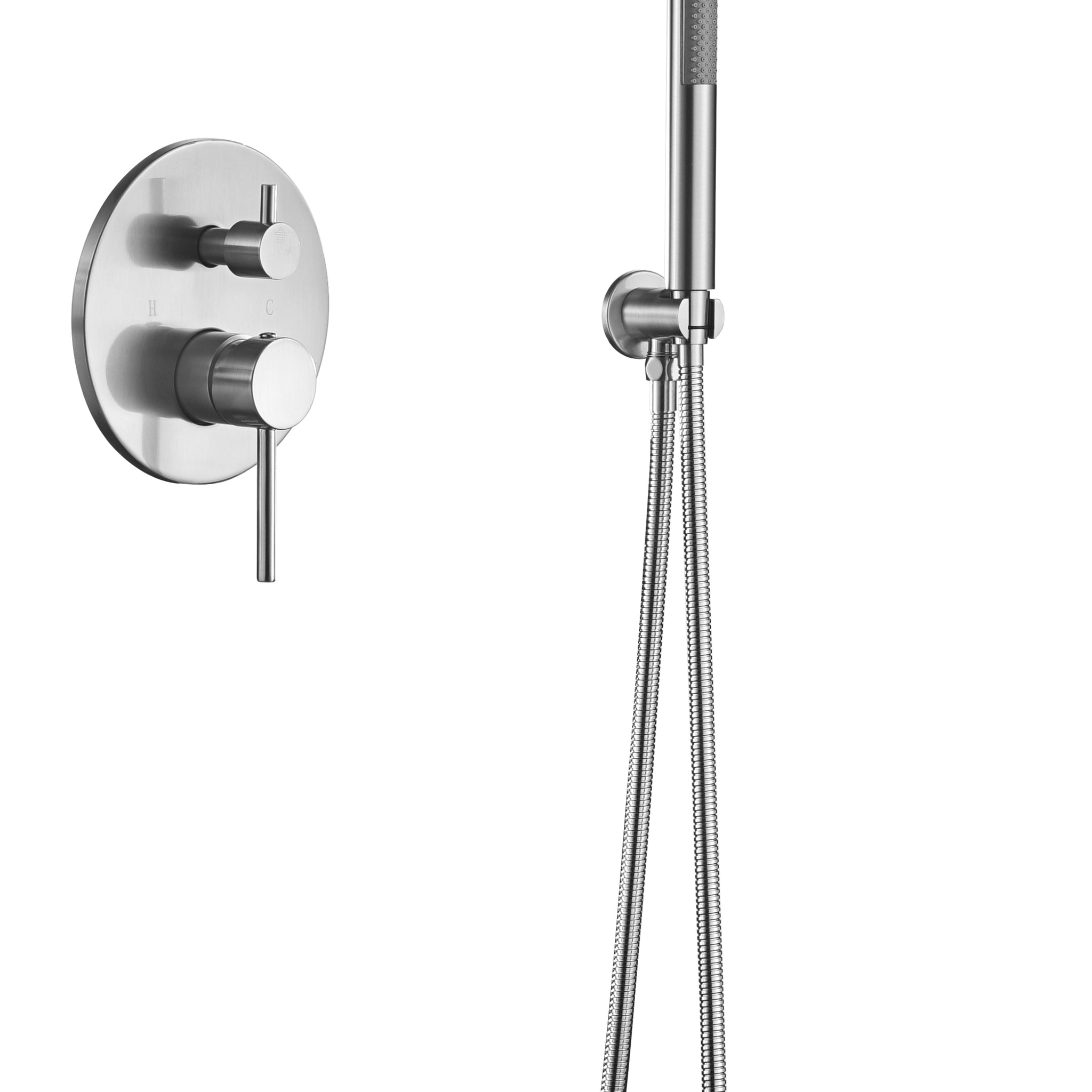 Shower System, Wall Mounted Shower Faucet Set For Bathroom With High Pressure 10" Stainless Steel Rain Shower Head Handheld Shower Set, 2 Way Pressure Balance Shower Valve Kit Brushed Nickel Bathroom Brass