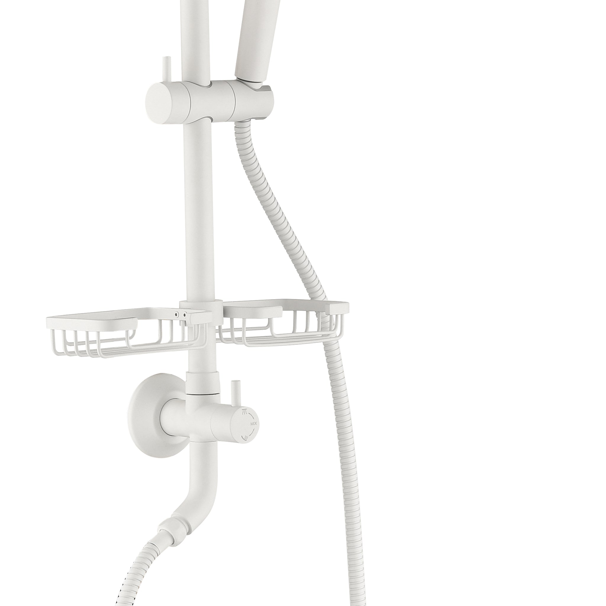 Showerspas Shower System, With 10" Rain Showerhead, 4 Function Hand Shower, Adjustable Slide Bar And Soap Dish White Bathroom Brass