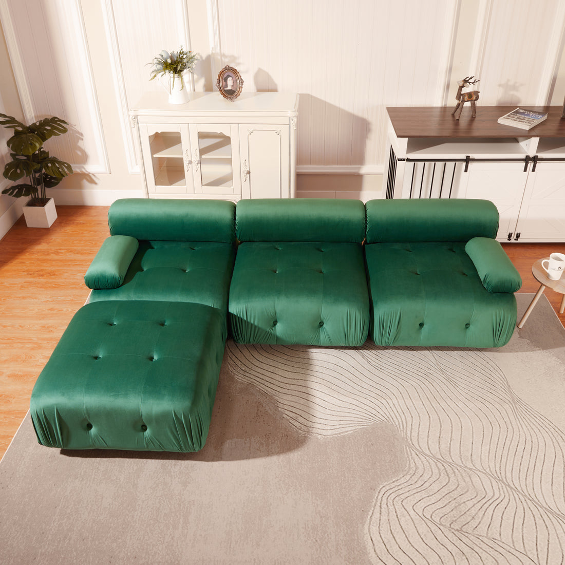 Modular Sectional Sofa Couch, Modern L Shaped Cloud Couch With Reversible Ottoman Convertible Button Tufted Velvet Fabric Couches For Living Room, Diy Combination,Green Green Velvet 4 Seat