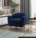 Mid Century Modern Accent Chair 1Pc Blue Chenille Fabric Upholstered Channel Stitched Back Brown Legs Solid Wood Furniture Blue Primary Living Space Mid Century Modern Solid Wood