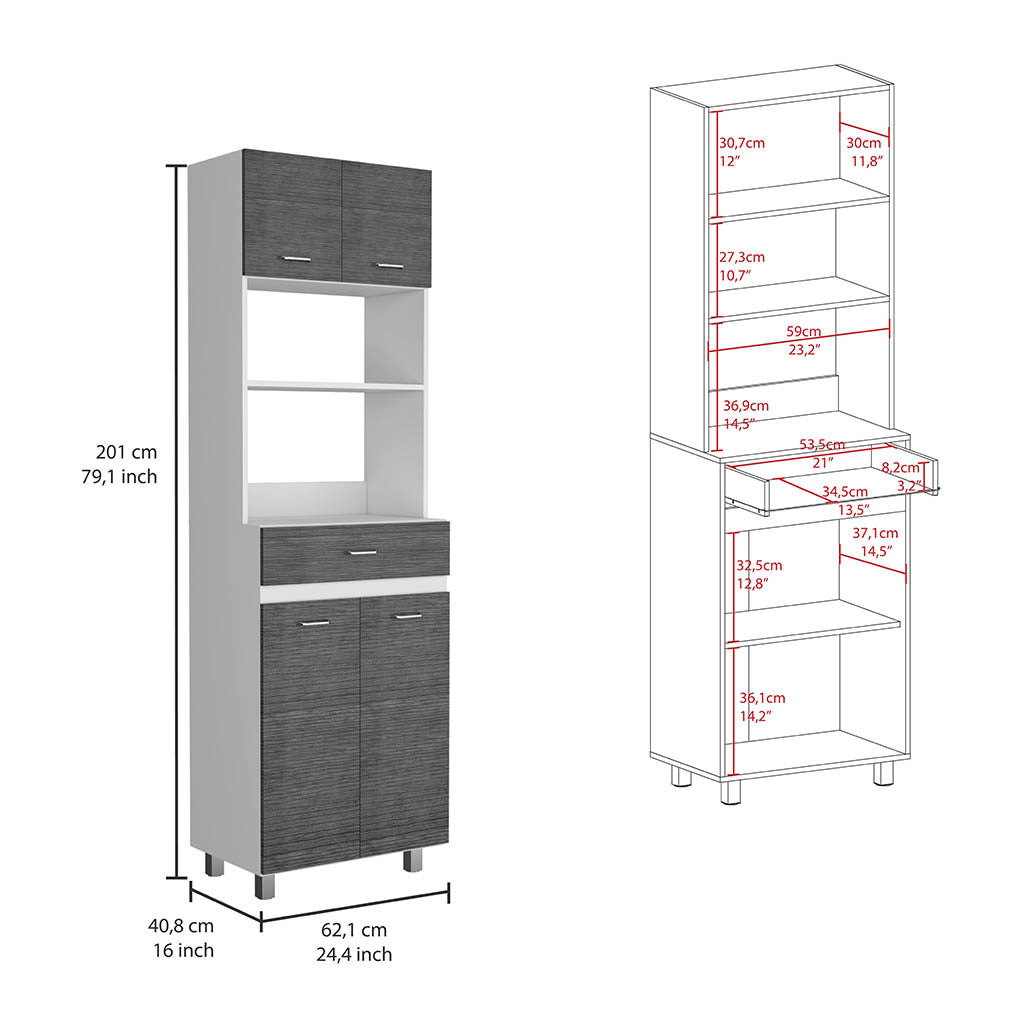 Caribe Microwave Cabinet, Four Legs, One Drawer, Double Door, One Shelf White Smokey Oak Multicolor Kitchen Open Storage Space Modern Particle Board Particle Board