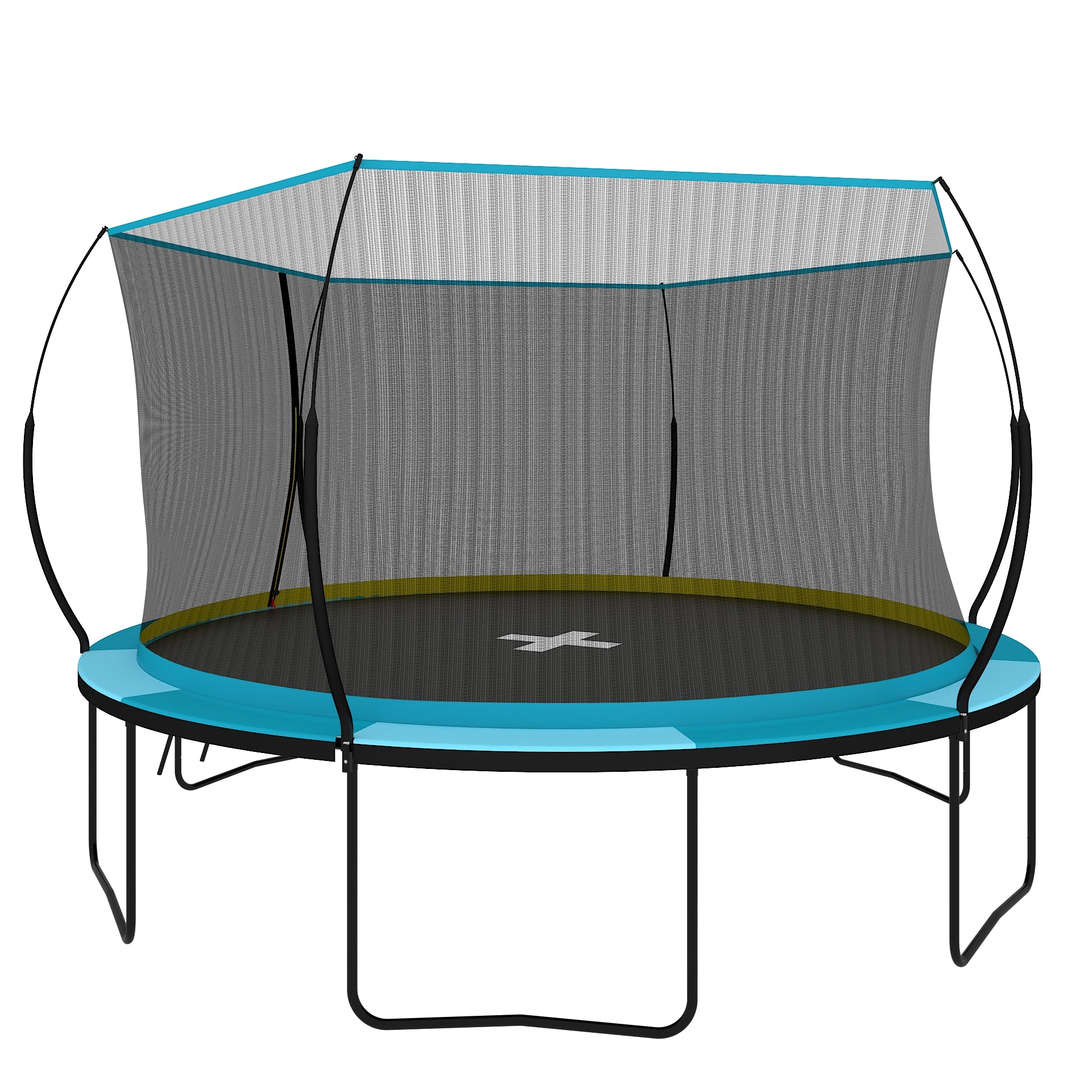 Yc 14Ft Recreational Trampolines With Enclosure For Kids And Adults With Patented Fiberglass Curved Poles Pumpkin Blue Blue Steel