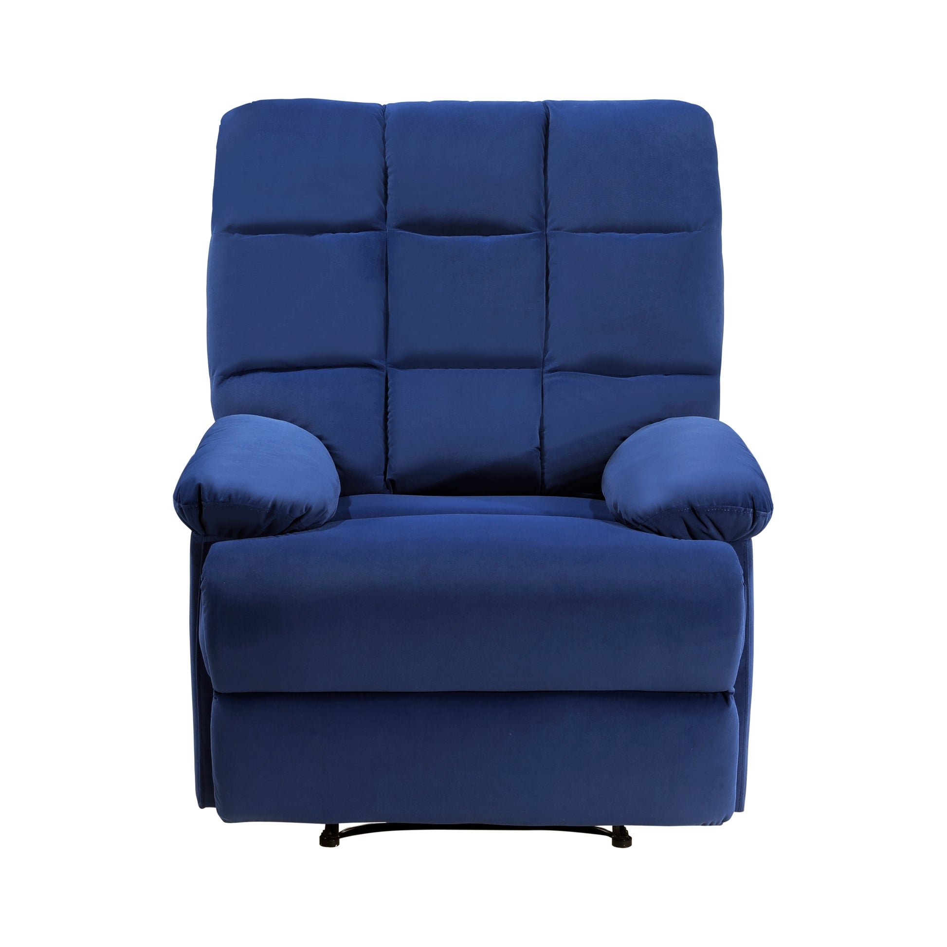 Reclining Chair Blue Velvet Upholstery Square Tufted Back Pillowtop Arms Solid Wood Furniture Modern Living Room Recliner 1Pc Blue Velvet Wood Primary Living Space Cushion Back Modern Pillow Top Arms Velvet