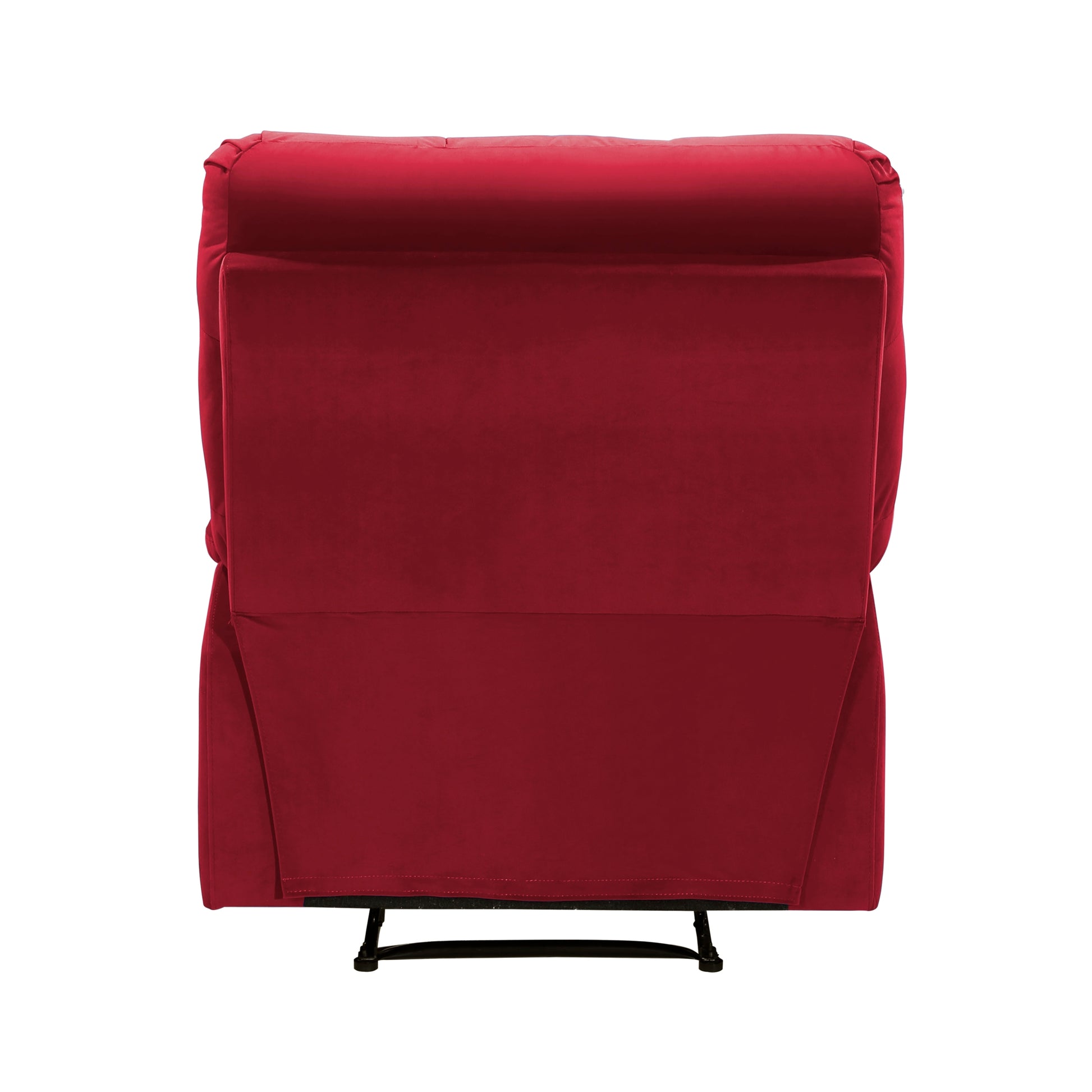 Reclining Chair Red Velvet Upholstery Square Tufted Back Pillowtop Arms Solid Wood Furniture Modern Living Room Recliner 1Pc Red Velvet Wood Primary Living Space Cushion Back Modern Pillow Top Arms Velvet