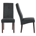 Dark Grey Linen Upholstered Dining Chair High Back, Armless Accent Chair With Wood Legs, Set Of 2 Plaid Dark Grey Dining Room Dry Clean Modern Dining Chairs Rubberwood Solid Back Set Of 2 Foam Linen