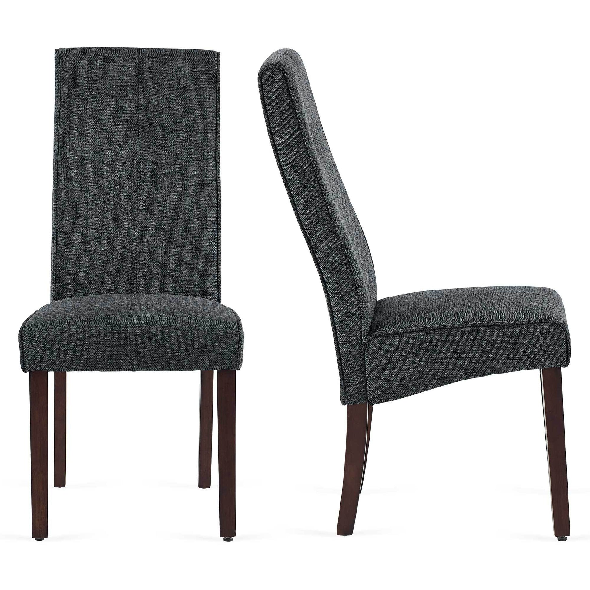 Dark Grey Linen Upholstered Dining Chair High Back, Armless Accent Chair With Wood Legs, Set Of 2 Plaid Dark Grey Dining Room Dry Clean Modern Dining Chairs Rubberwood Solid Back Set Of 2 Foam Linen