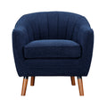 Mid Century Modern Accent Chair 1Pc Blue Chenille Fabric Upholstered Channel Stitched Back Brown Legs Solid Wood Furniture Blue Primary Living Space Mid Century Modern Solid Wood