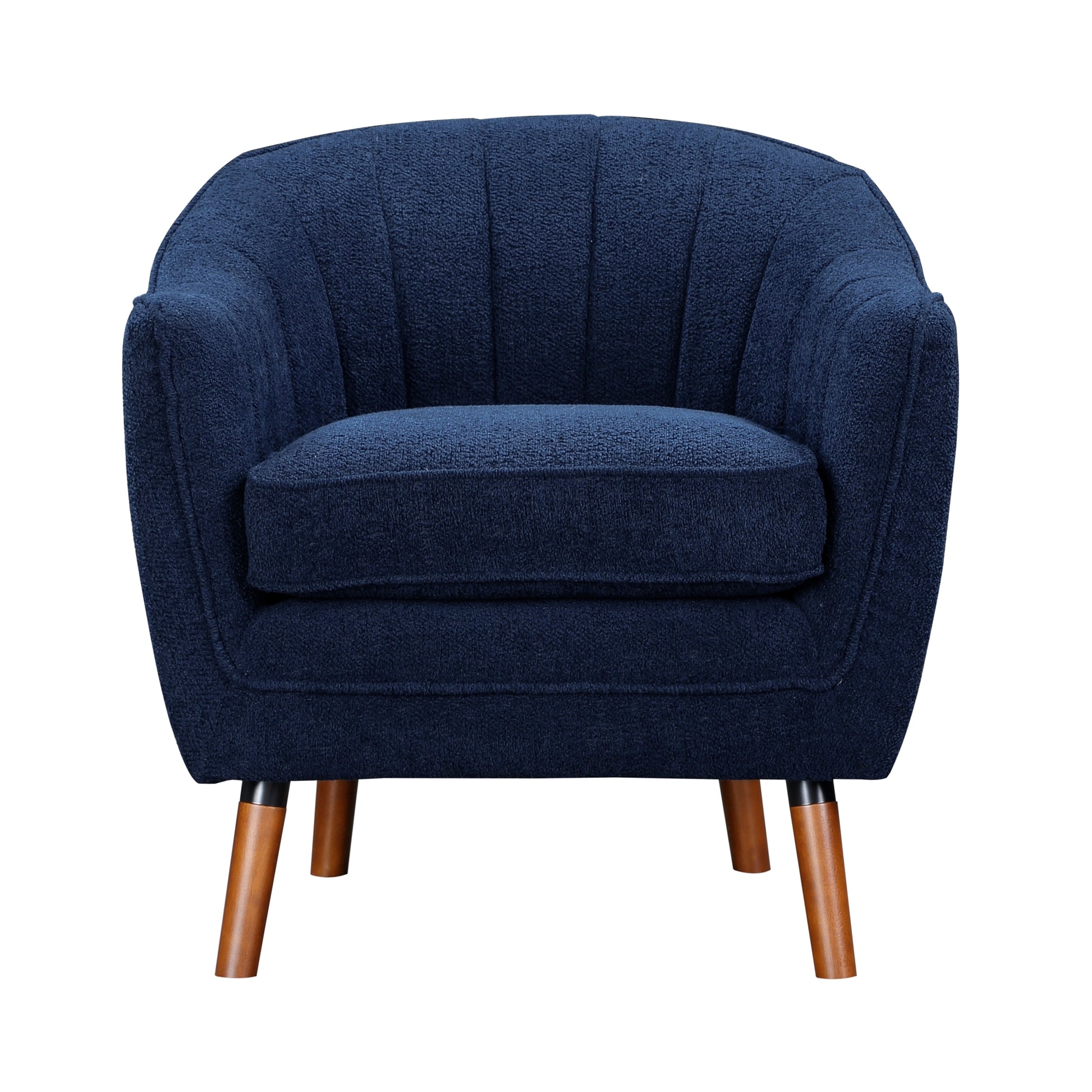 Mid Century Modern Accent Chair 1Pc Blue Chenille Fabric Upholstered Channel Stitched Back Brown Legs Solid Wood Furniture Blue Primary Living Space Mid Century Modern Solid Wood