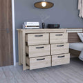 Becca 6 Drawer Double Dresserfour Legs, Metal Hardware Light Gray Gray Drawer 5 Drawers & Above Bedroom Shelf Modern Particle Board Particle Board