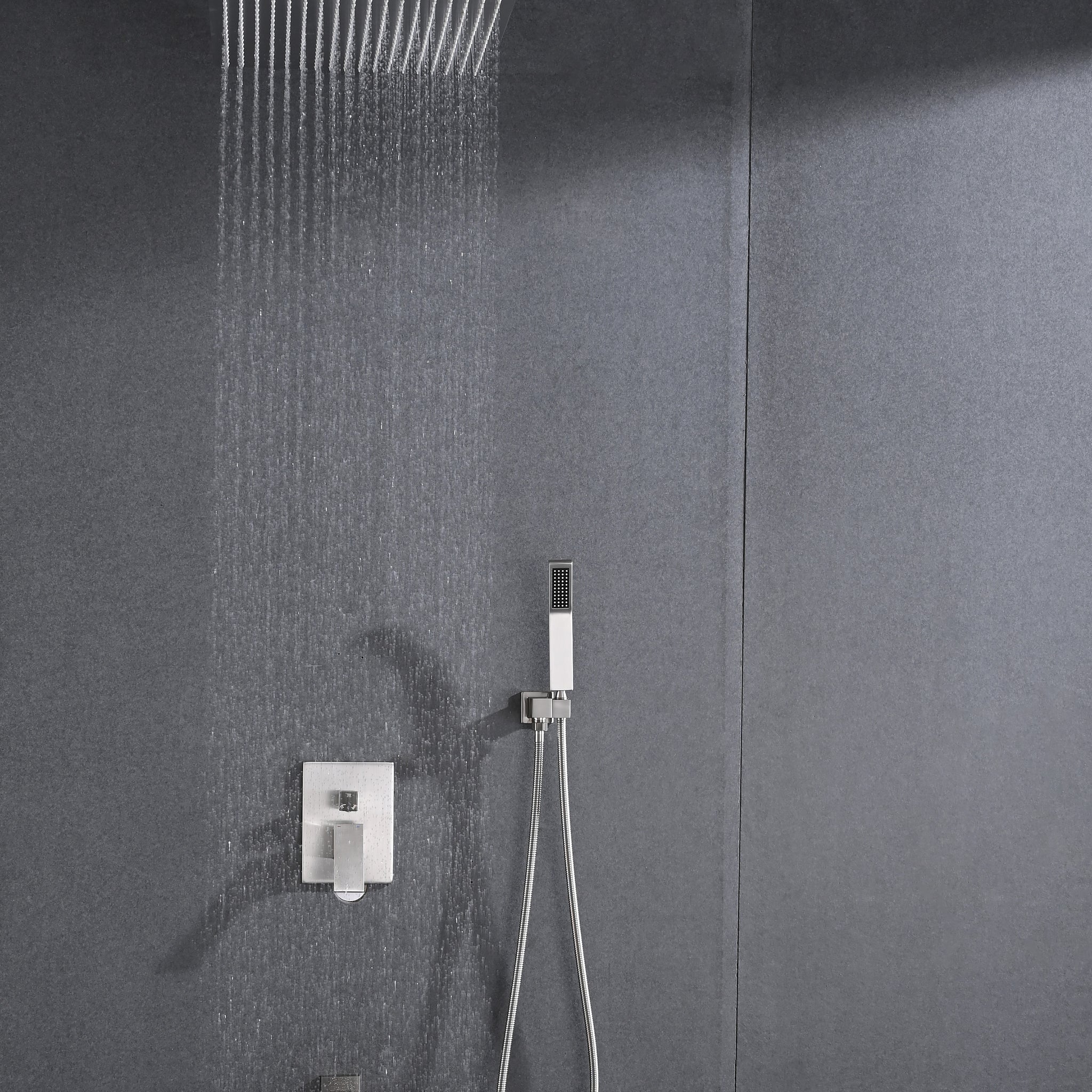 Ceiling Mounted Shower System Combo Set With Handheld And 16"Shower Head Brushed Nickel Bathroom Brass