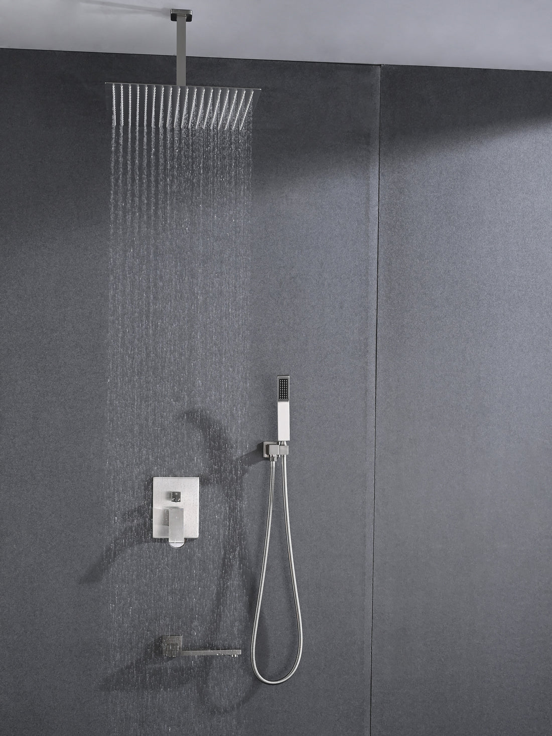 Ceiling Mounted Shower System Combo Set With Handheld And 16"Shower Head Brushed Nickel Bathroom Brass