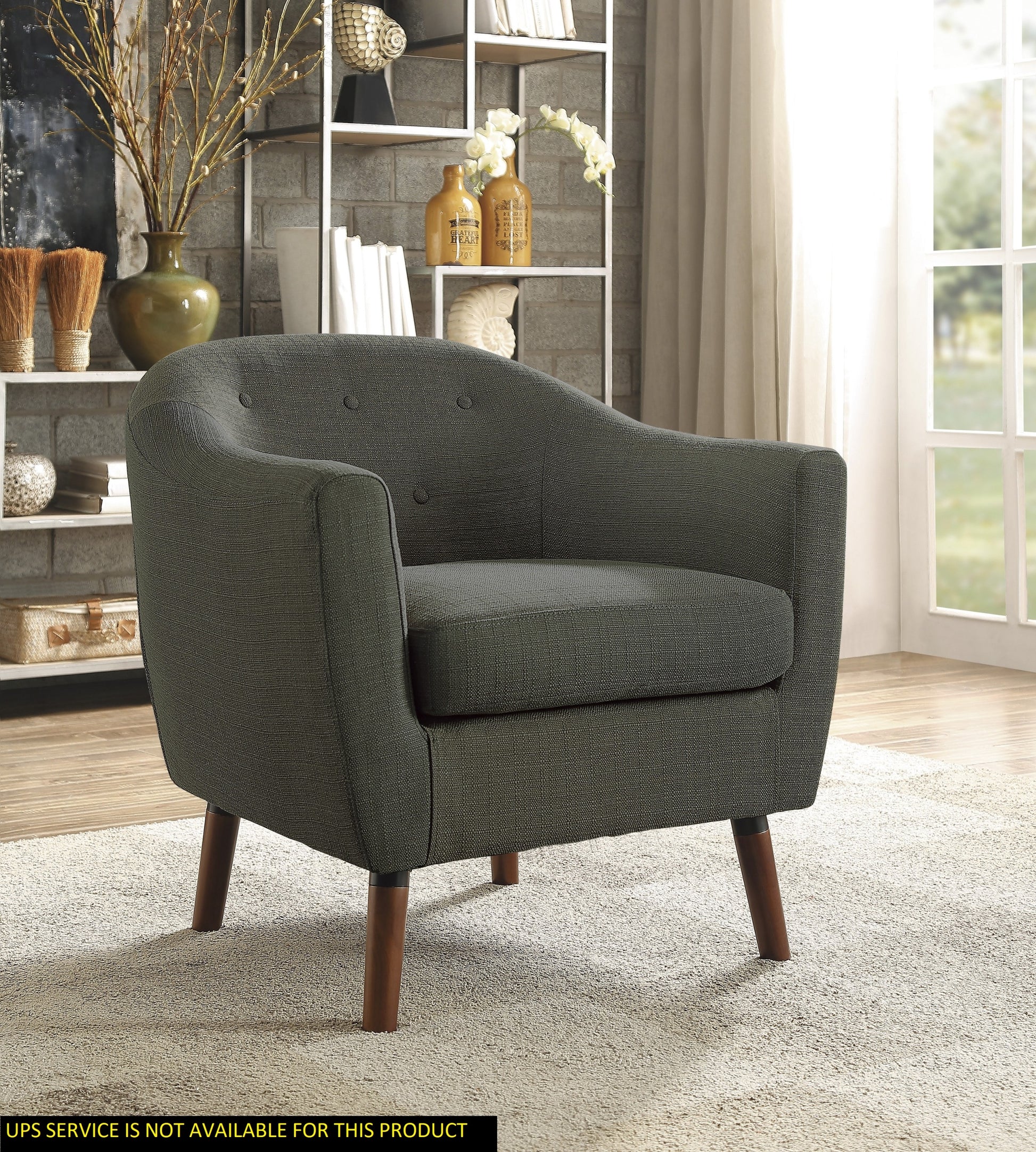 Gray Fabric Upholstered Accent Chair 1Pc Espresso Finish Legs Button Tufted Solid Wood Furniture Living Room Chair Gray Primary Living Space Mid Century Modern,Retro Solid Wood