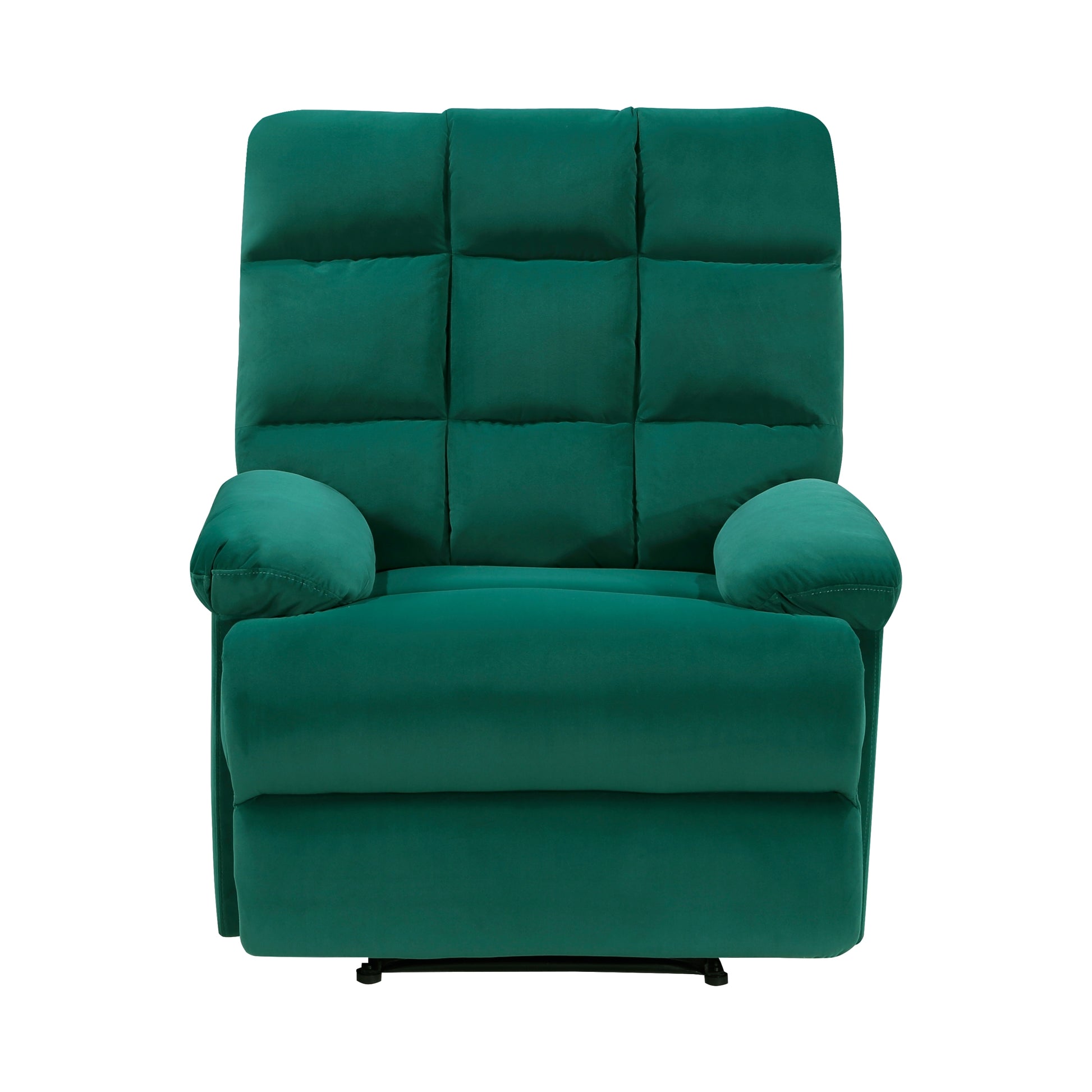 Reclining Chair Green Velvet Upholstery Square Tufted Back Pillowtop Arms Solid Wood Furniture Modern Living Room Recliner 1Pc Green Velvet Wood Primary Living Space Cushion Back Modern Pillow Top Arms Velvet