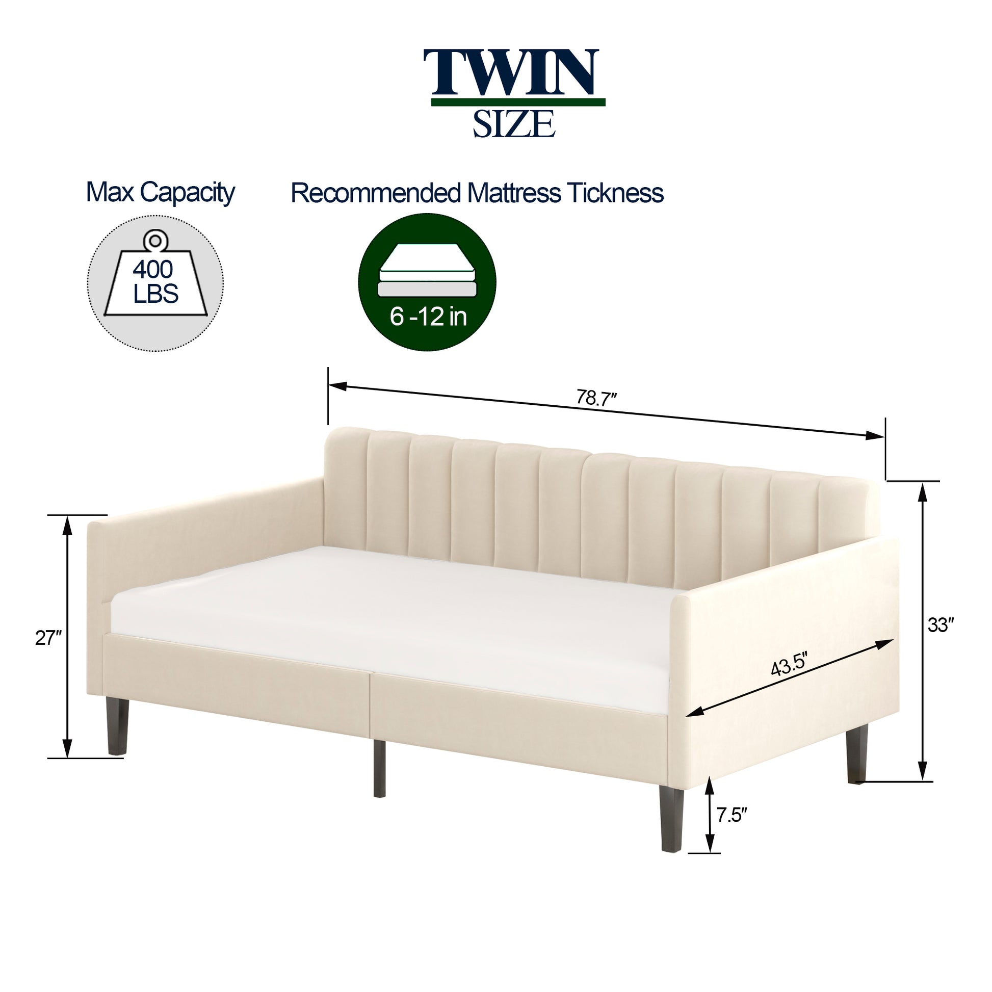 Same As B083121461 Elena Twin Size Beige Velvet Upholstered Daybed, Ribbed Tufted Backrest, Daybed In Lavish Modern Design, Richly Hued Foam Comfort Box Spring Not Required Twin Ivory Metal Bedroom Daybeds Velvet Velvet Upholstered