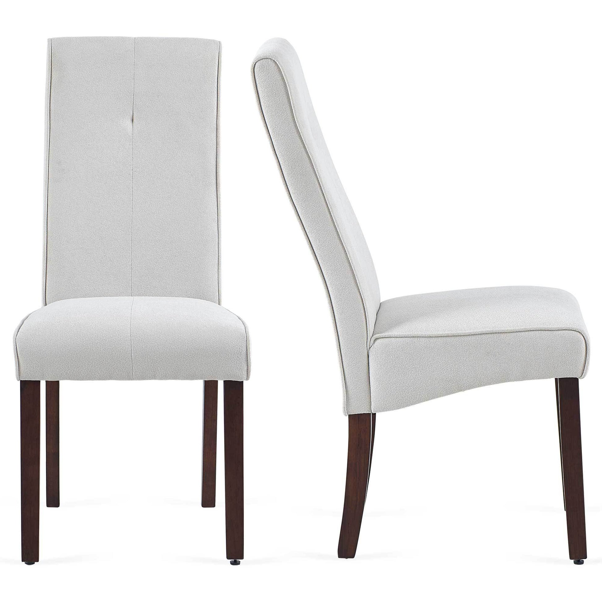Beige Linen Upholstered Dining Chair High Back, Armless Accent Chair With Wood Legs, Set Of 2 Plaid Beige Dining Room Dry Clean Modern Dining Chairs Rubberwood Solid Back Set Of 2 Foam Linen