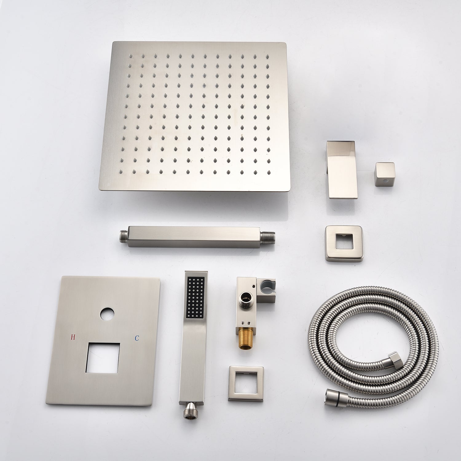 Ceiling Mounted Shower System Combo Set With Handheld And 10"Shower Head Brushed Nickel Bathroom Brass