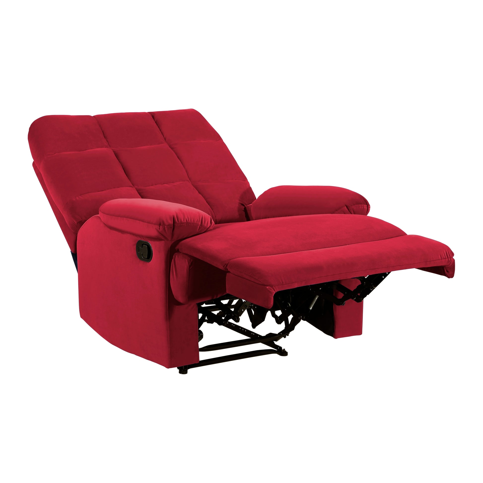 Reclining Chair Red Velvet Upholstery Square Tufted Back Pillowtop Arms Solid Wood Furniture Modern Living Room Recliner 1Pc Red Velvet Wood Primary Living Space Cushion Back Modern Pillow Top Arms Velvet