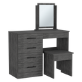 Kaia Makeup Vanity, Four Drawers, One Mirror, Stool Smokey Oak Gray 4 Drawers Bedroom Shelf Modern Particle Board Particle Board