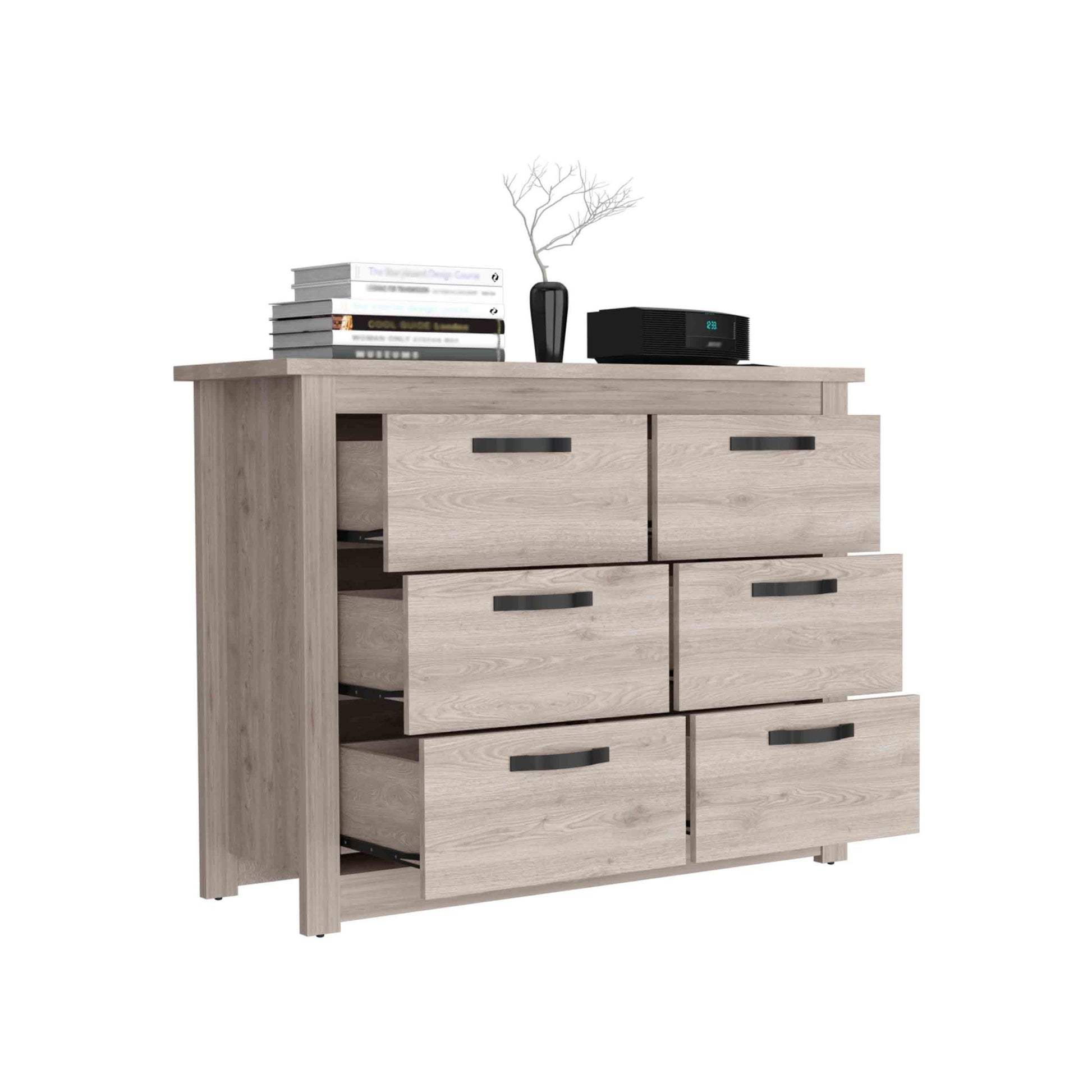 Becca 6 Drawer Double Dresserfour Legs, Metal Hardware Light Gray Gray Drawer 5 Drawers & Above Bedroom Shelf Modern Particle Board Particle Board
