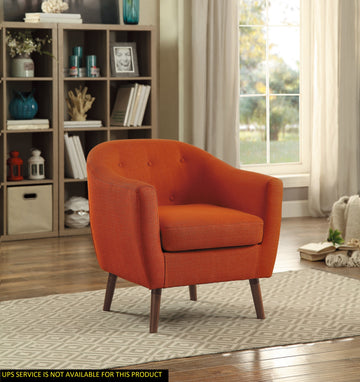 Orange Fabric Upholstered Accent Chair 1Pc Espresso Finish Legs Button Tufted Solid Wood Furniture Living Room Chair Orange Primary Living Space Mid Century Modern,Retro Solid Wood