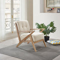 Modern Tufted Back Accent Chair 1Pc Sand Hued Fabric Upholstery Antique Finish Solid Rubberwood Unique Design Furniture Sand Primary Living Space Modern,Rustic Rubberwood Solid Wood