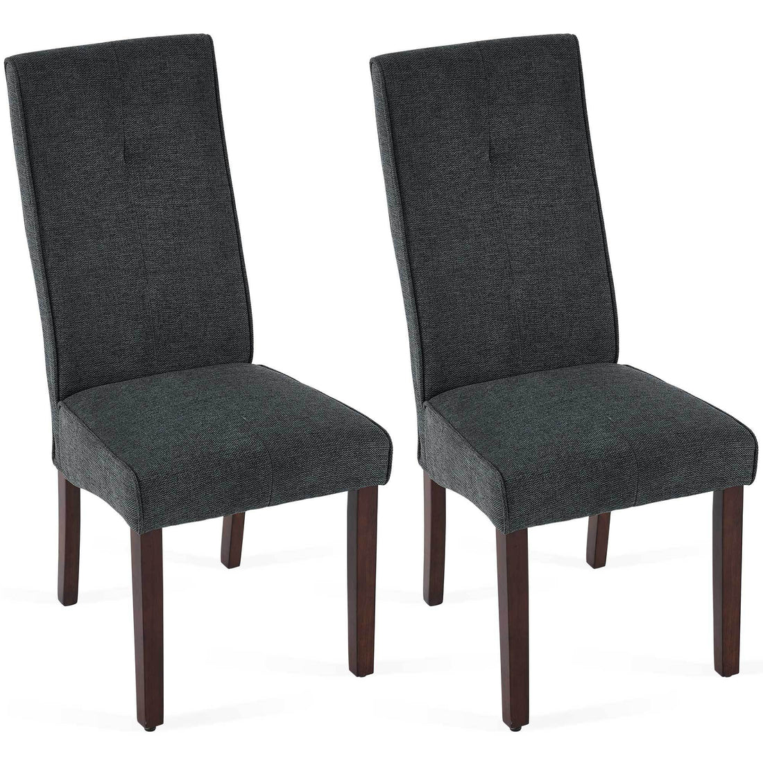 Dark Grey Linen Upholstered Dining Chair High Back, Armless Accent Chair With Wood Legs, Set Of 2 Plaid Dark Grey Dining Room Dry Clean Modern Dining Chairs Rubberwood Solid Back Set Of 2 Foam Linen