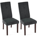 Dark Grey Linen Upholstered Dining Chair High Back, Armless Accent Chair With Wood Legs, Set Of 2 Plaid Dark Grey Dining Room Dry Clean Modern Dining Chairs Rubberwood Solid Back Set Of 2 Foam Linen