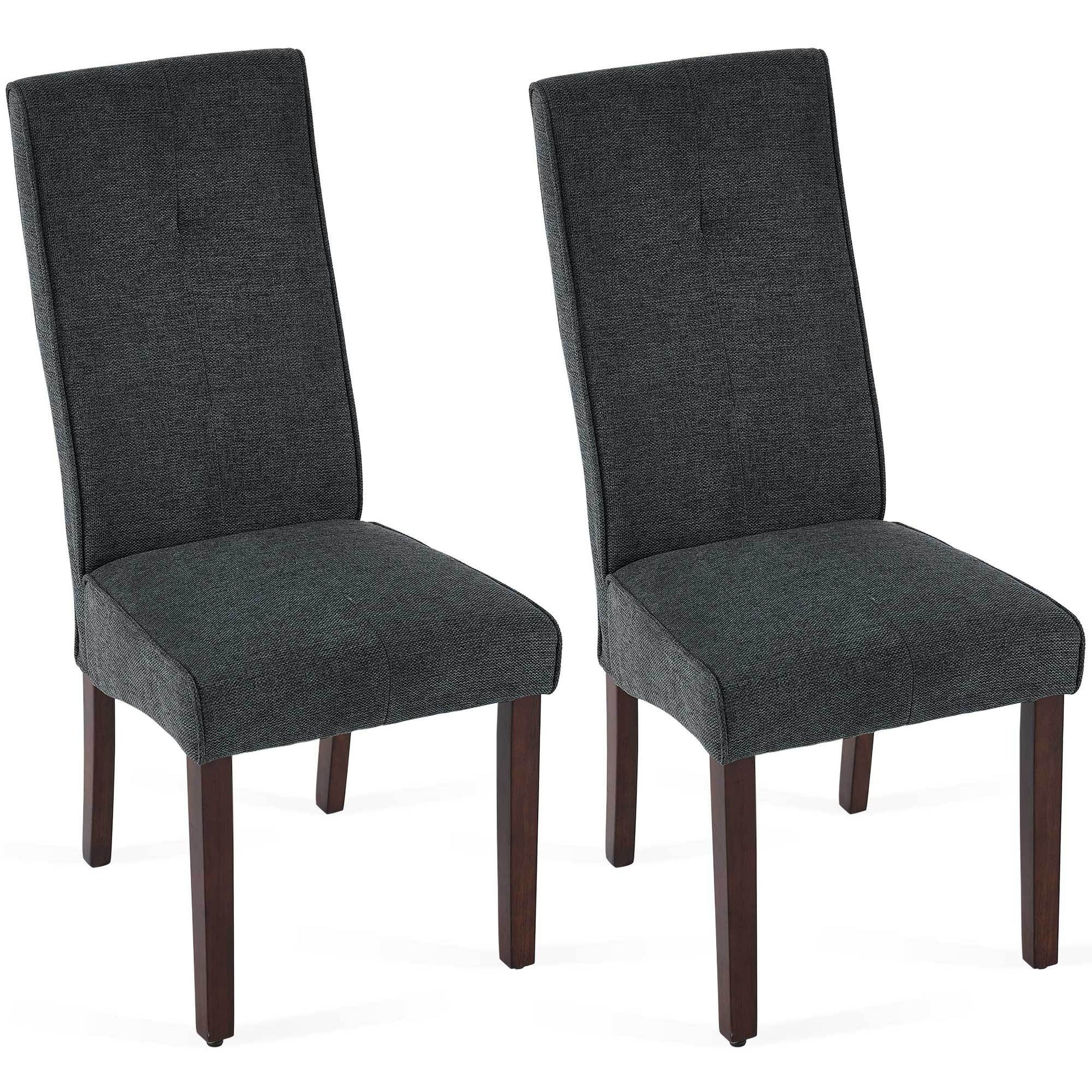 Dark Grey Linen Upholstered Dining Chair High Back, Armless Accent Chair With Wood Legs, Set Of 2 Plaid Dark Grey Dining Room Dry Clean Modern Dining Chairs Rubberwood Solid Back Set Of 2 Foam Linen