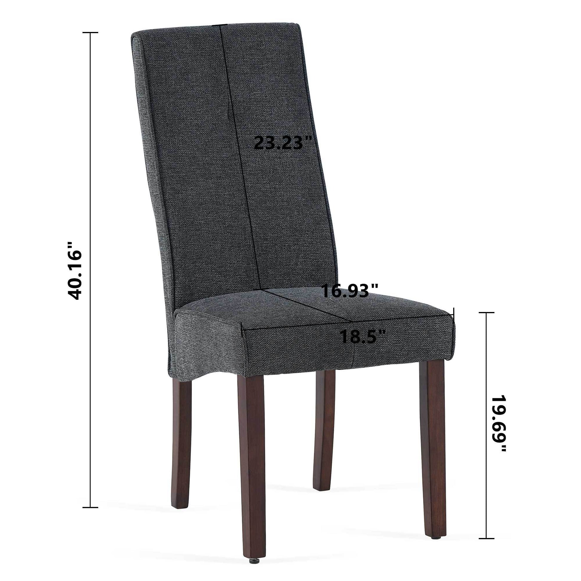 Dark Grey Linen Upholstered Dining Chair High Back, Armless Accent Chair With Wood Legs, Set Of 2 Plaid Dark Grey Dining Room Dry Clean Modern Dining Chairs Rubberwood Solid Back Set Of 2 Foam Linen