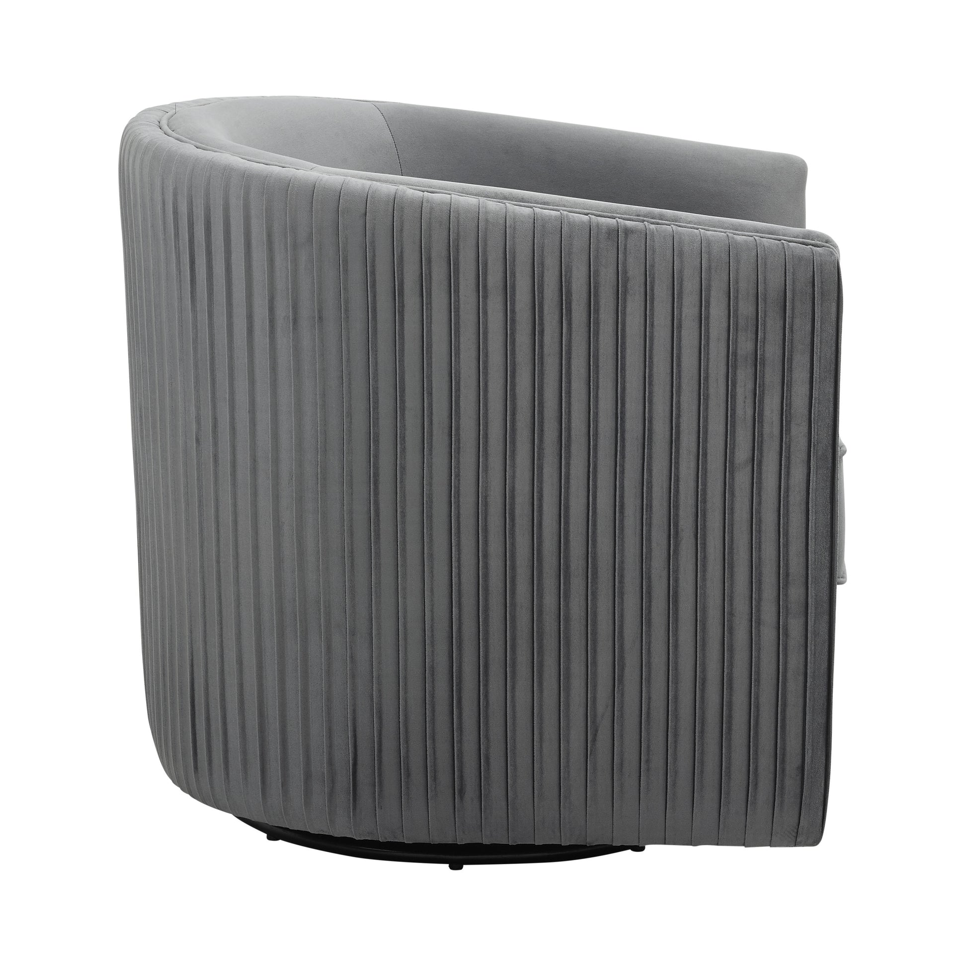 Classic Living Room Furniture 1Pc Swivel Accent Chair Gray Velvet Upholstery Pleated Detail Solid Wood Furniture 360 Degree Swivel Chair Tuxedo Arms Gray Primary Living Space Classic,Modern Solid Wood