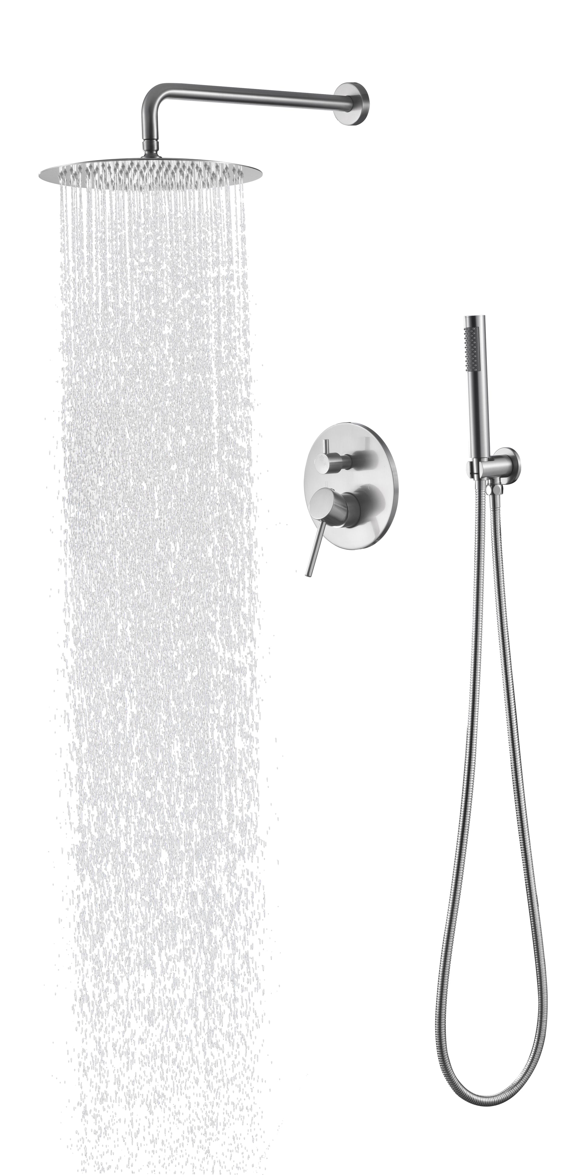 Shower System, Wall Mounted Shower Faucet Set For Bathroom With High Pressure 10" Stainless Steel Rain Shower Head Handheld Shower Set, 2 Way Pressure Balance Shower Valve Kit Brushed Nickel Bathroom Brass