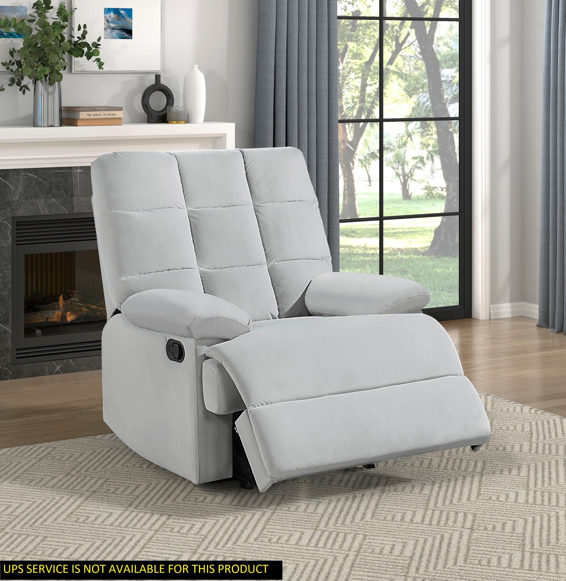 Reclining Chair Light Gray Velvet Upholstery Square Tufted Back Pillowtop Arms Solid Wood Furniture Modern Living Room Recliner 1Pc Light Gray Velvet Wood Primary Living Space Cushion Back Modern Pillow Top Arms Velvet