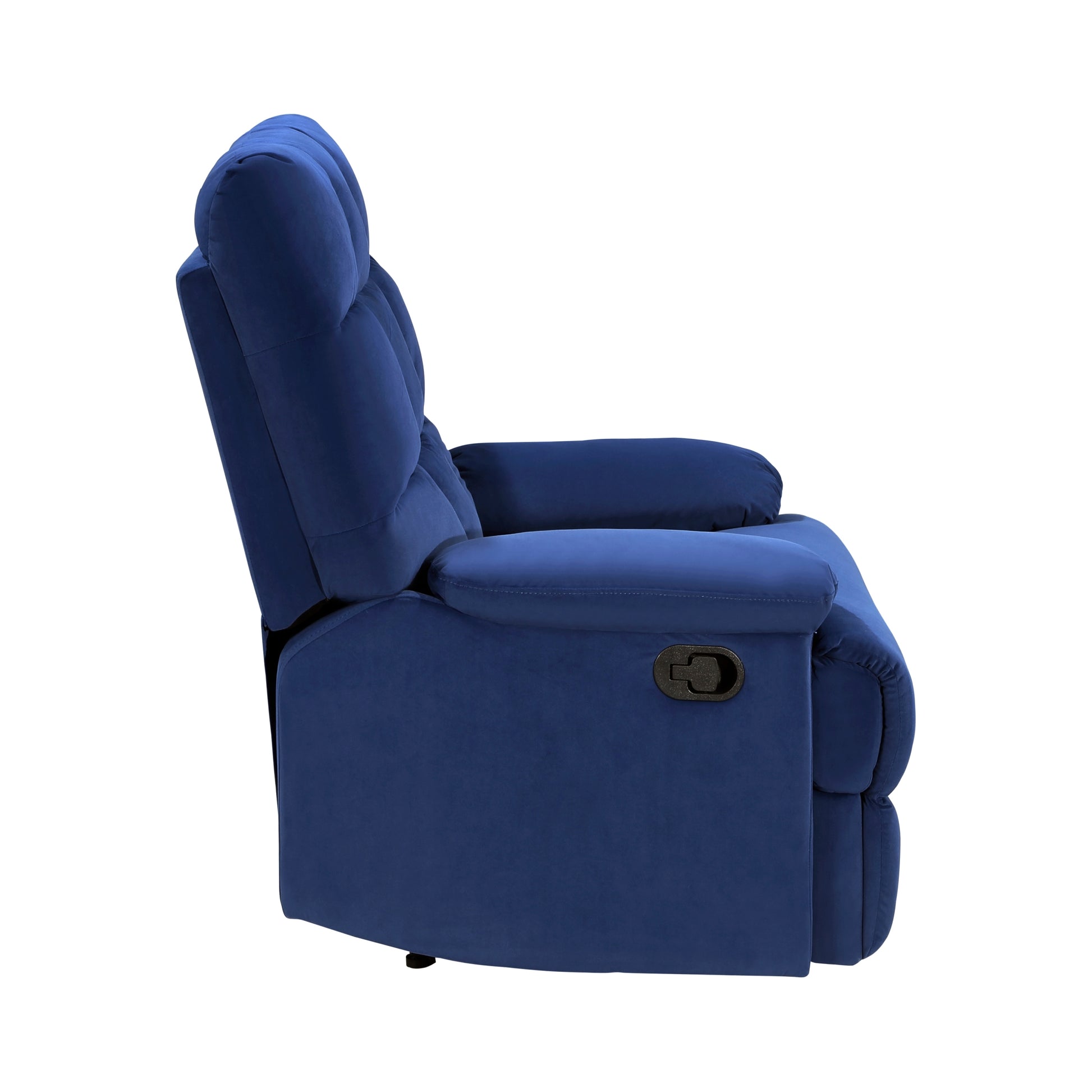 Reclining Chair Blue Velvet Upholstery Square Tufted Back Pillowtop Arms Solid Wood Furniture Modern Living Room Recliner 1Pc Blue Velvet Wood Primary Living Space Cushion Back Modern Pillow Top Arms Velvet