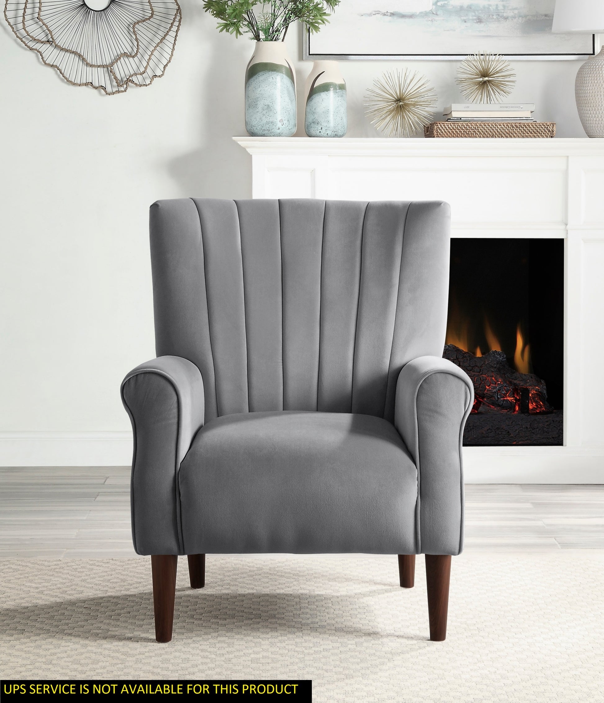 Modern Aesthetic Accent Chair Dark Gray Velvet Channel Tufted Back Solid Wood Furniture 1Pc Stylish Home Traditional Contoured Arms Dark Gray Primary Living Space Contemporary,Modern Velvet